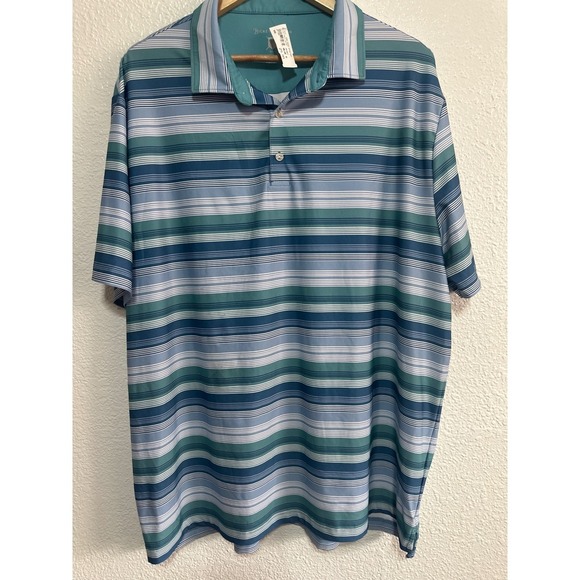 Hickey Freeman Golf XXL Striped Polo Shirt Blue Green Performance Mens - Picture 1 of 4